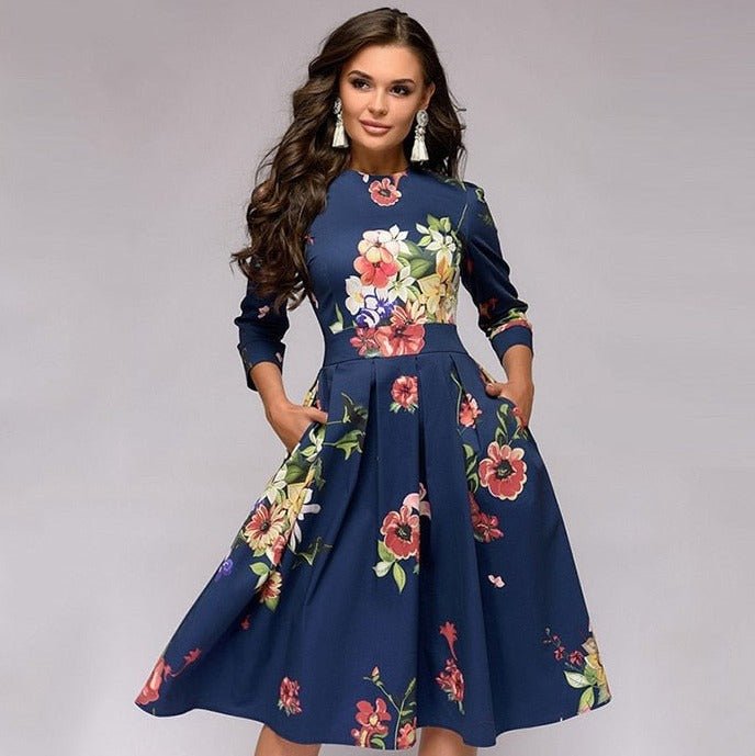 Damen Blumendruck Hochzeitsgast Kleid | Midi