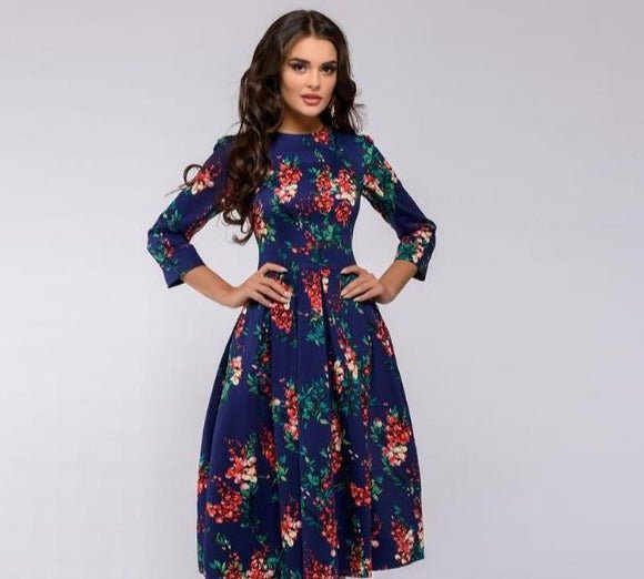 Damen Blumendruck Hochzeitsgast Kleid | Midi