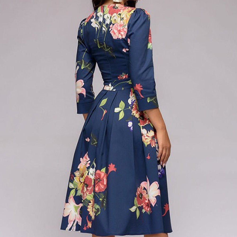 Damen Blumendruck Hochzeitsgast Kleid | Midi