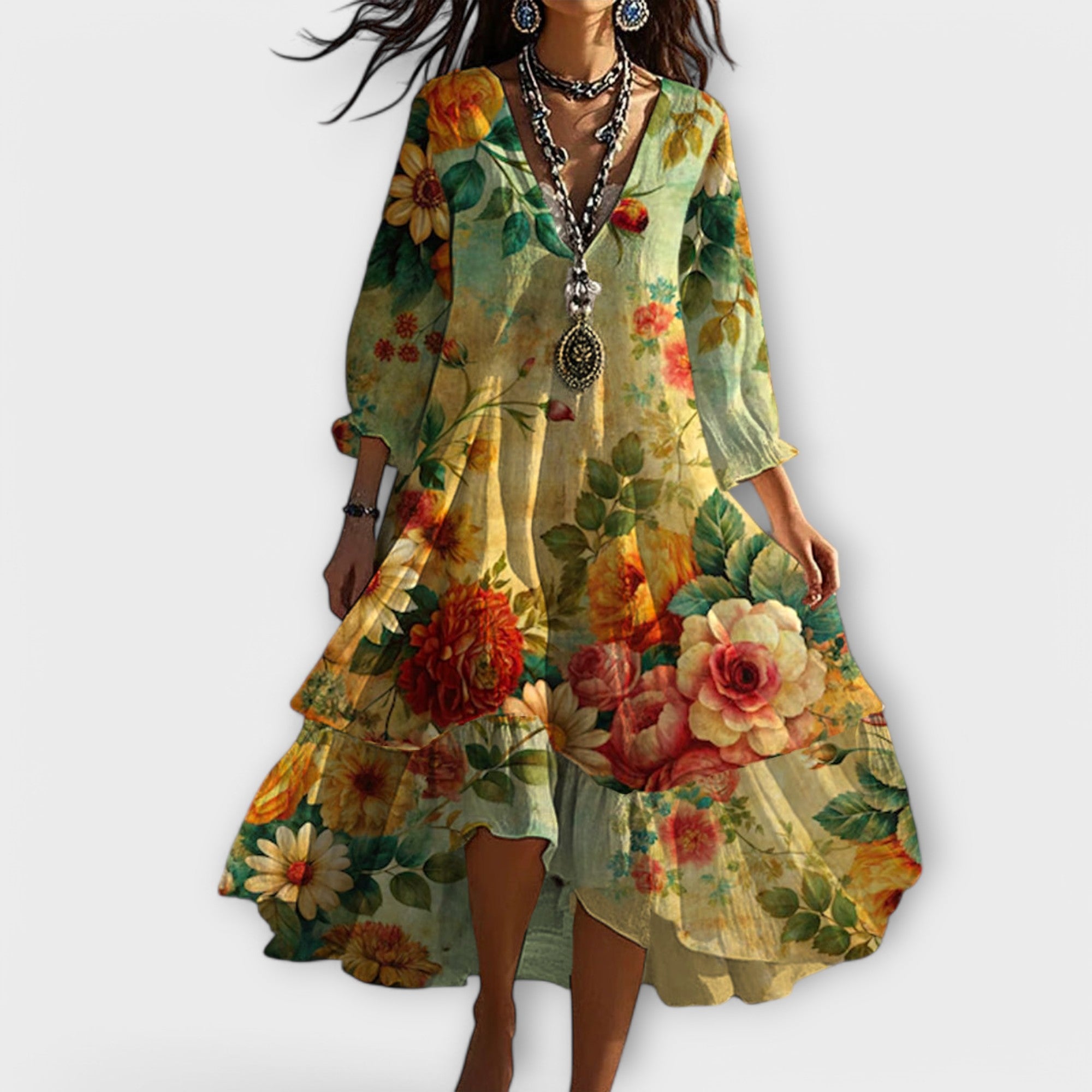 Damen Boho V-Ausschnitt Sommerkleid | Maxi