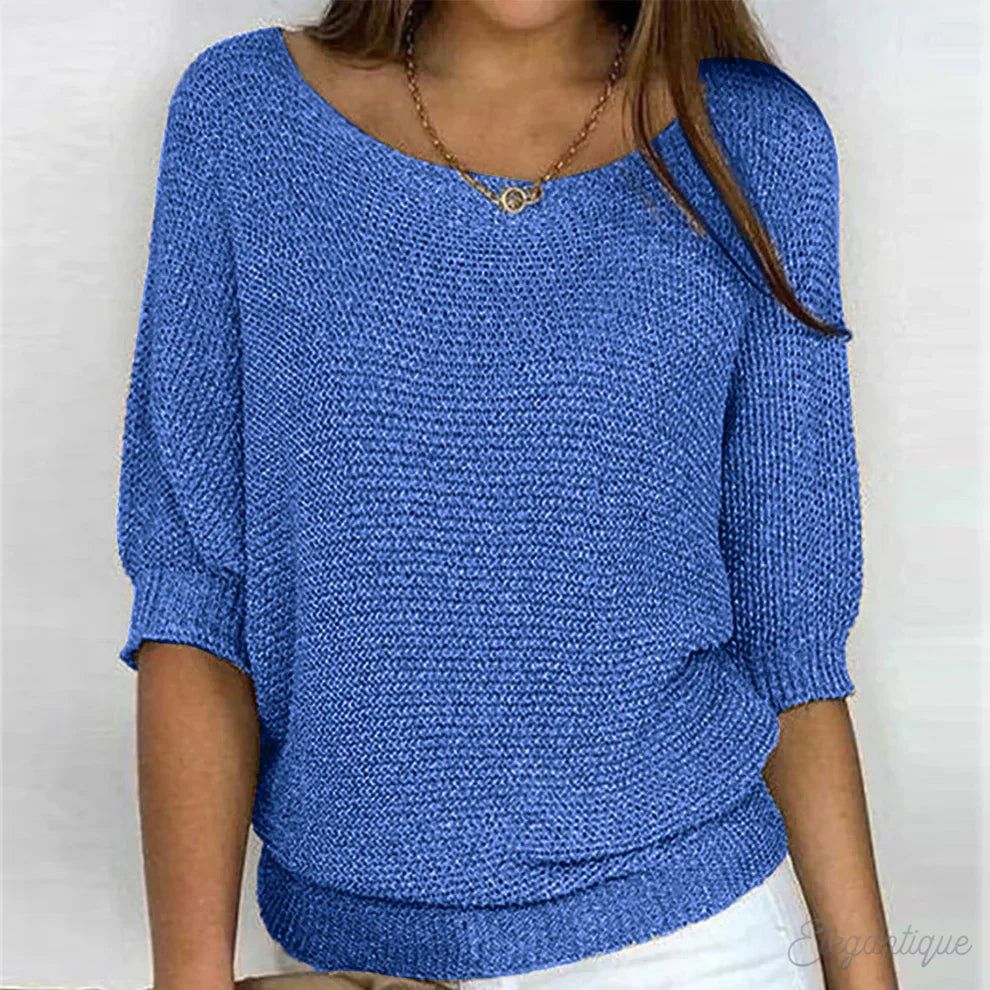 Damen 3/4-Ärmeln Gestricktes Top | Rundhalsausschnitt