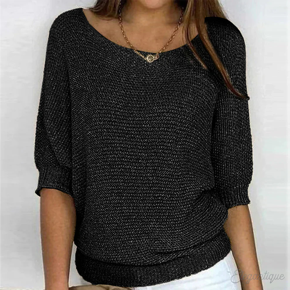 Damen 3/4-Ärmeln Gestricktes Top | Rundhalsausschnitt