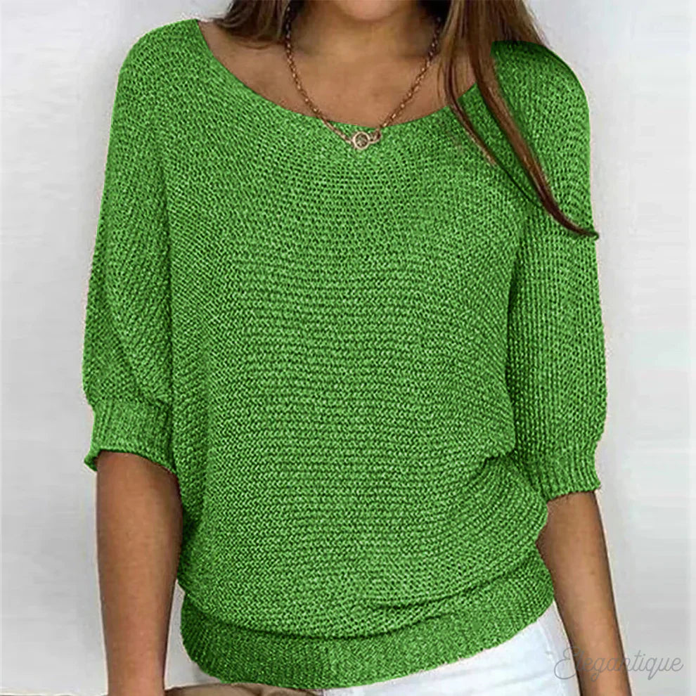 Damen 3/4-Ärmeln Gestricktes Top | Rundhalsausschnitt