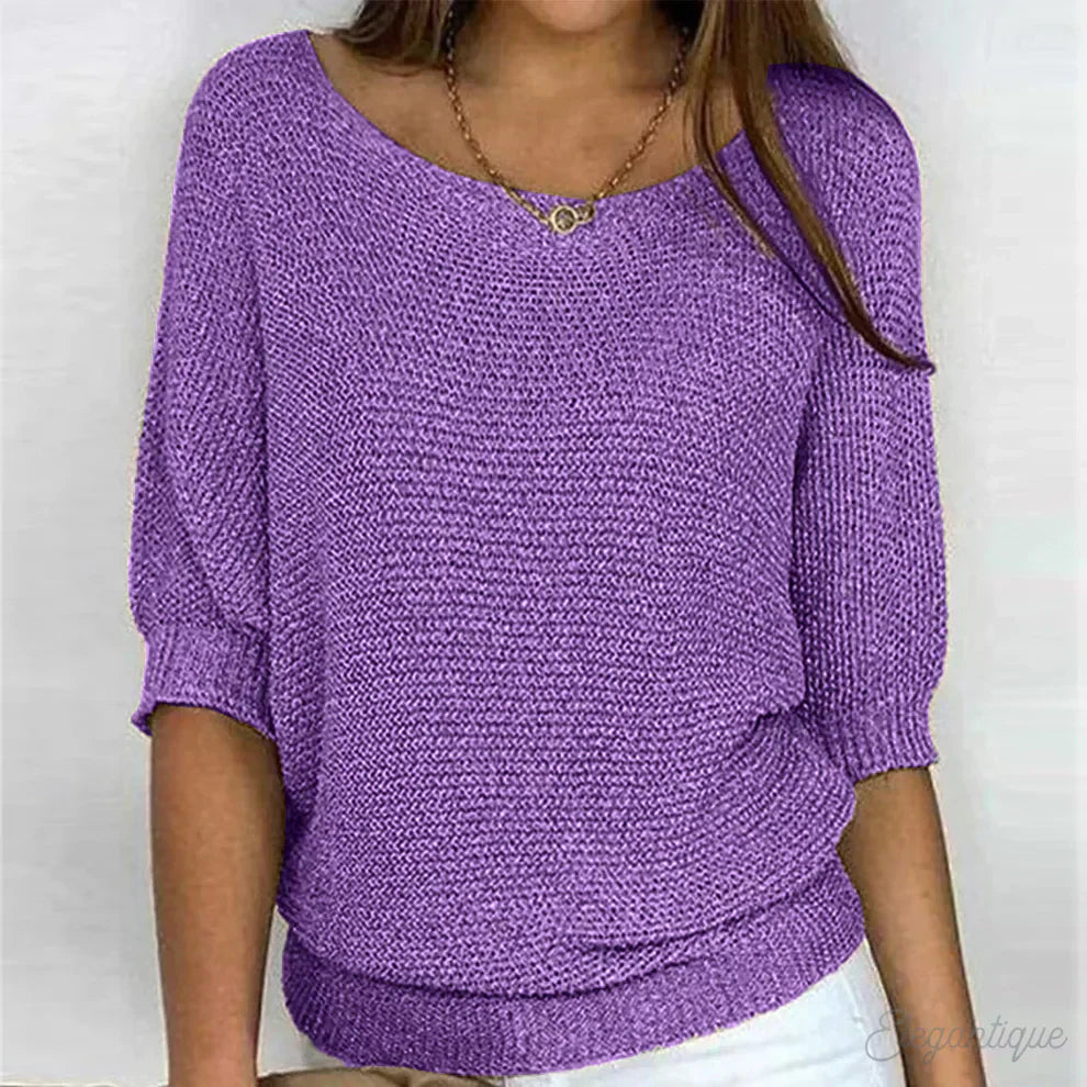 Damen 3/4-Ärmeln Gestricktes Top | Rundhalsausschnitt