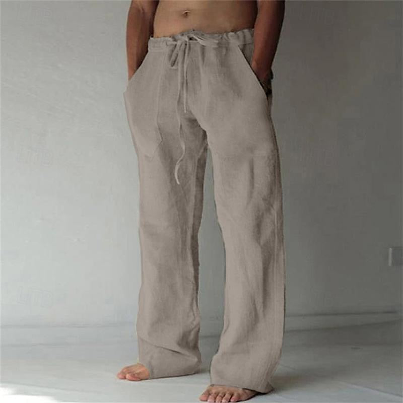 Herren Sommer Lang Leinenhose | mit Kordelzug