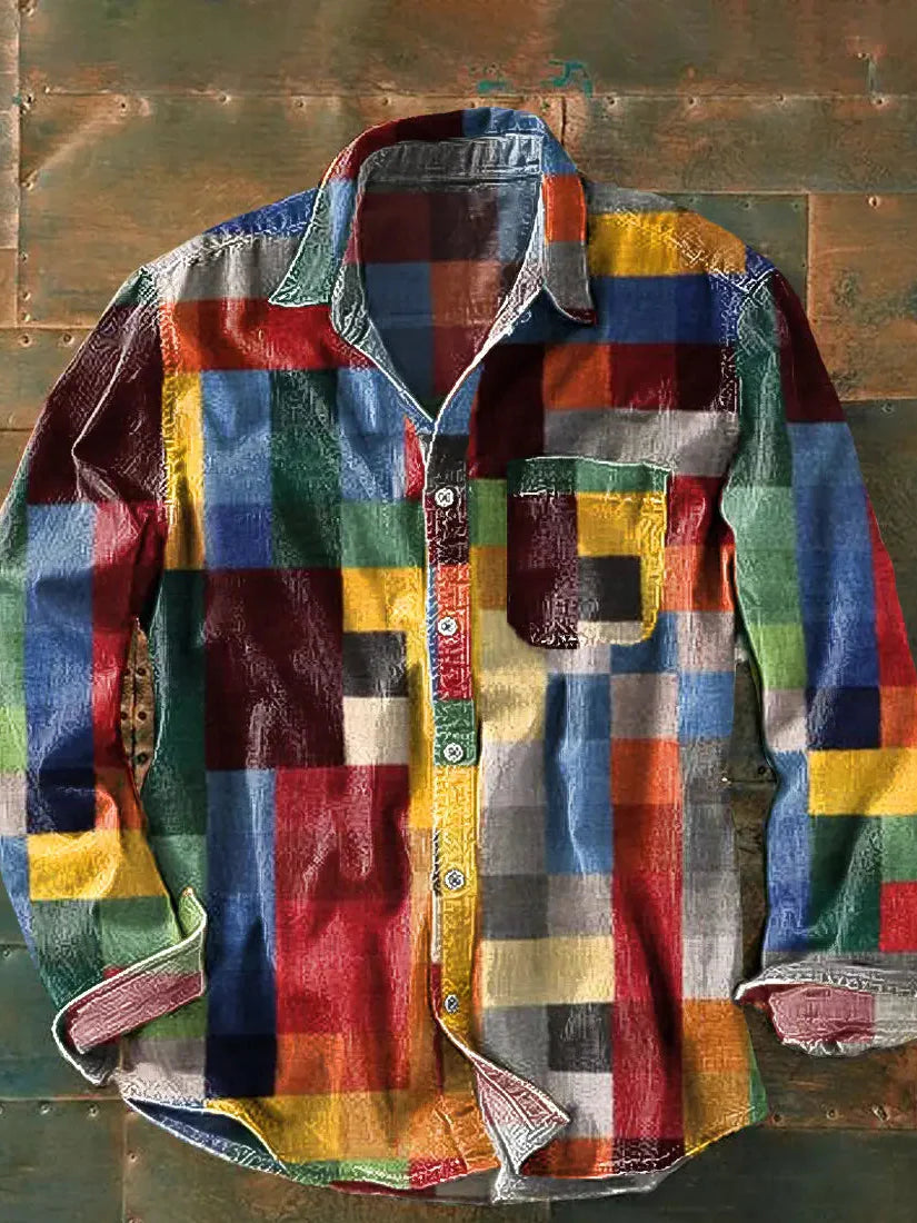 Herren Vintage Karomuster Hemd | Langarm