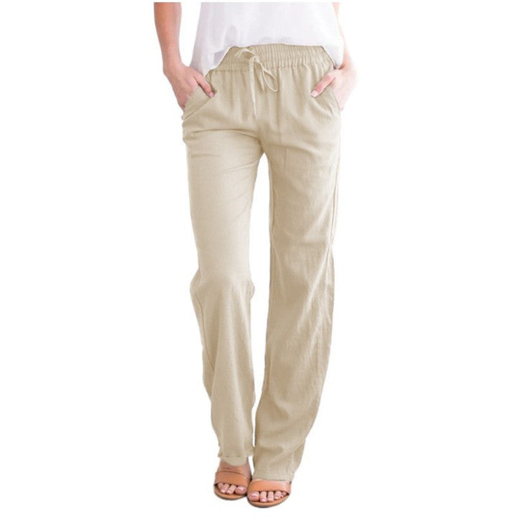 Damen Lässige Sommer Leinenhose | Mit Kordelzug