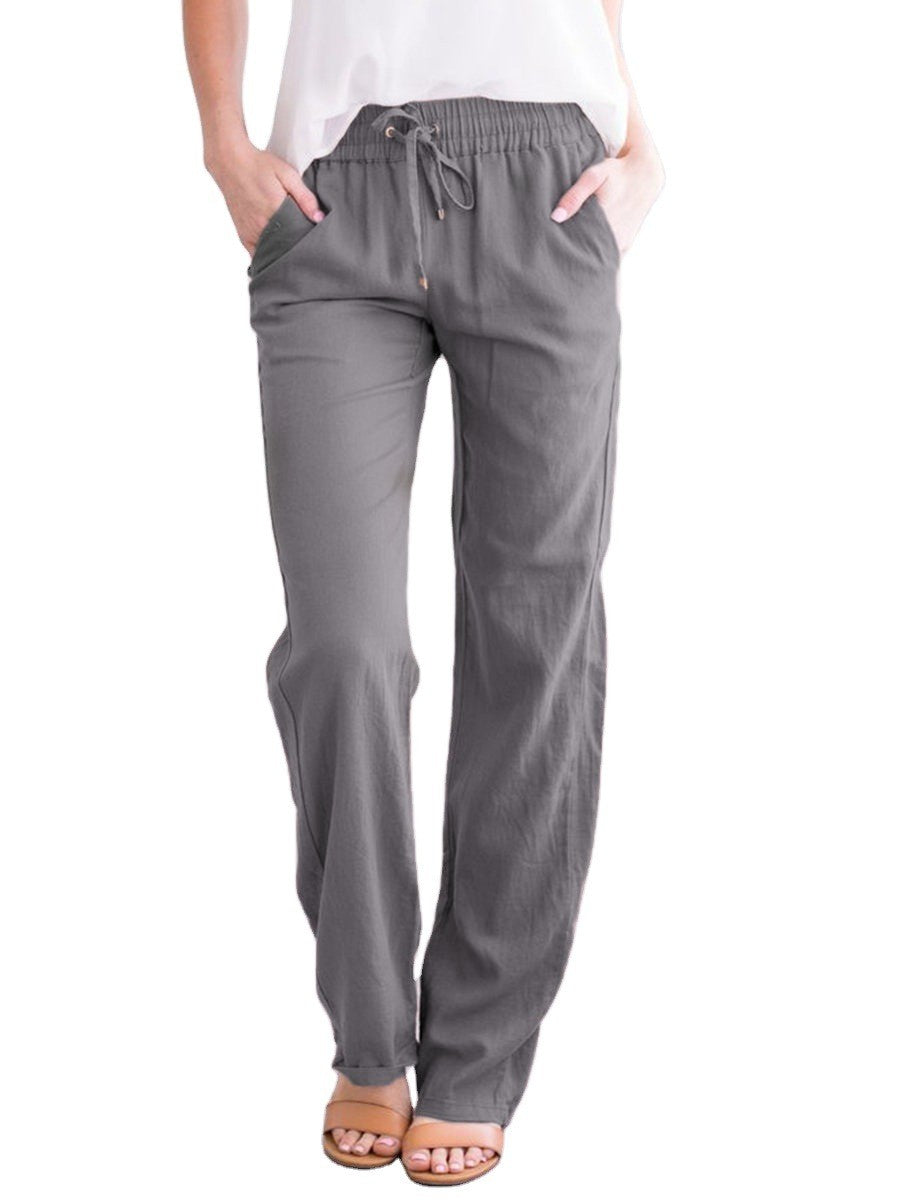 Damen Lässige Sommer Leinenhose | Mit Kordelzug