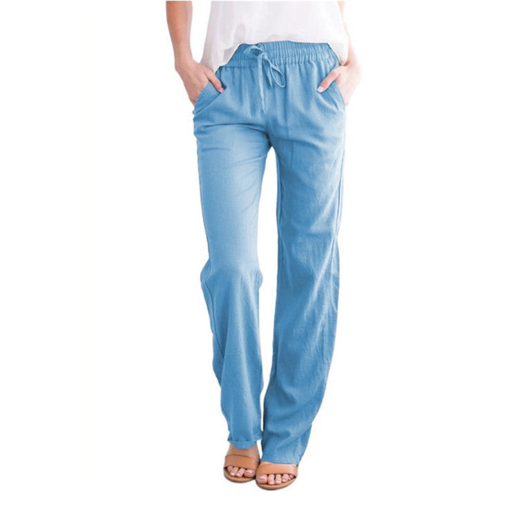 Damen Lässige Sommer Leinenhose | Mit Kordelzug