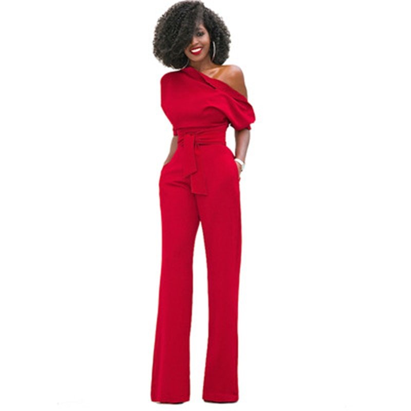 Damen Ein-Schulter Weitem Bein Jumpsuit | mit Taillengürtel