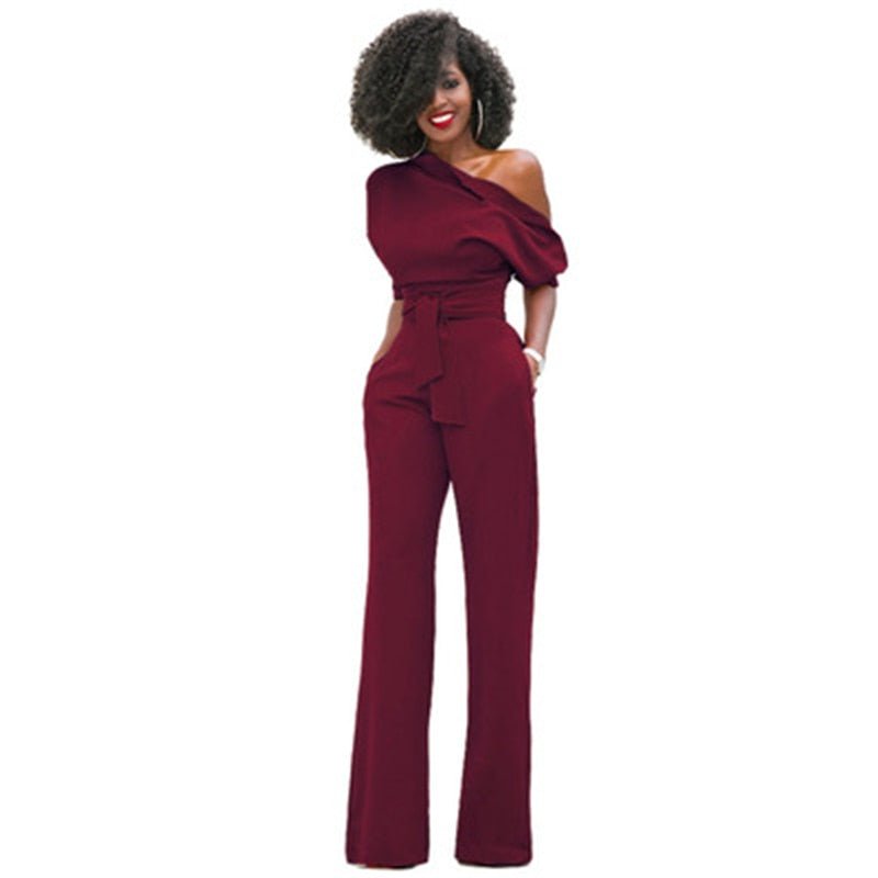 Damen Ein-Schulter Weitem Bein Jumpsuit | mit Taillengürtel
