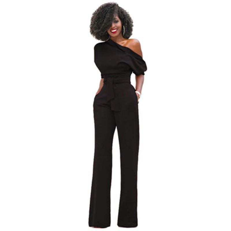 Damen Ein-Schulter Weitem Bein Jumpsuit | mit Taillengürtel