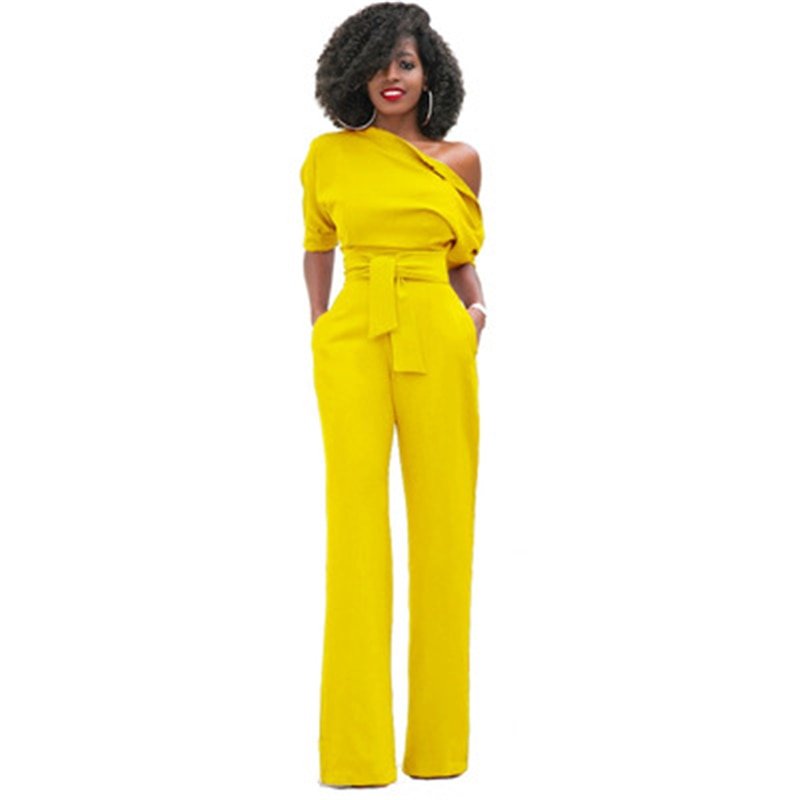 Damen Ein-Schulter Weitem Bein Jumpsuit | mit Taillengürtel