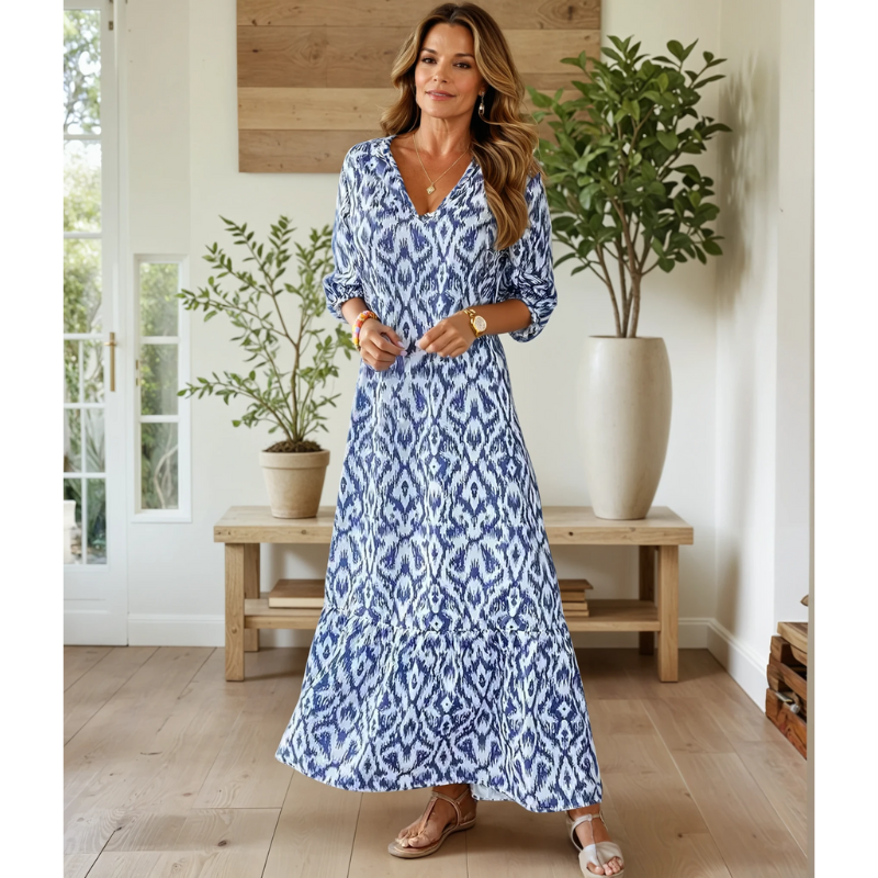 Damen V-Ausschnitt Geometrischem Druck Boho-Kleid | Maxi