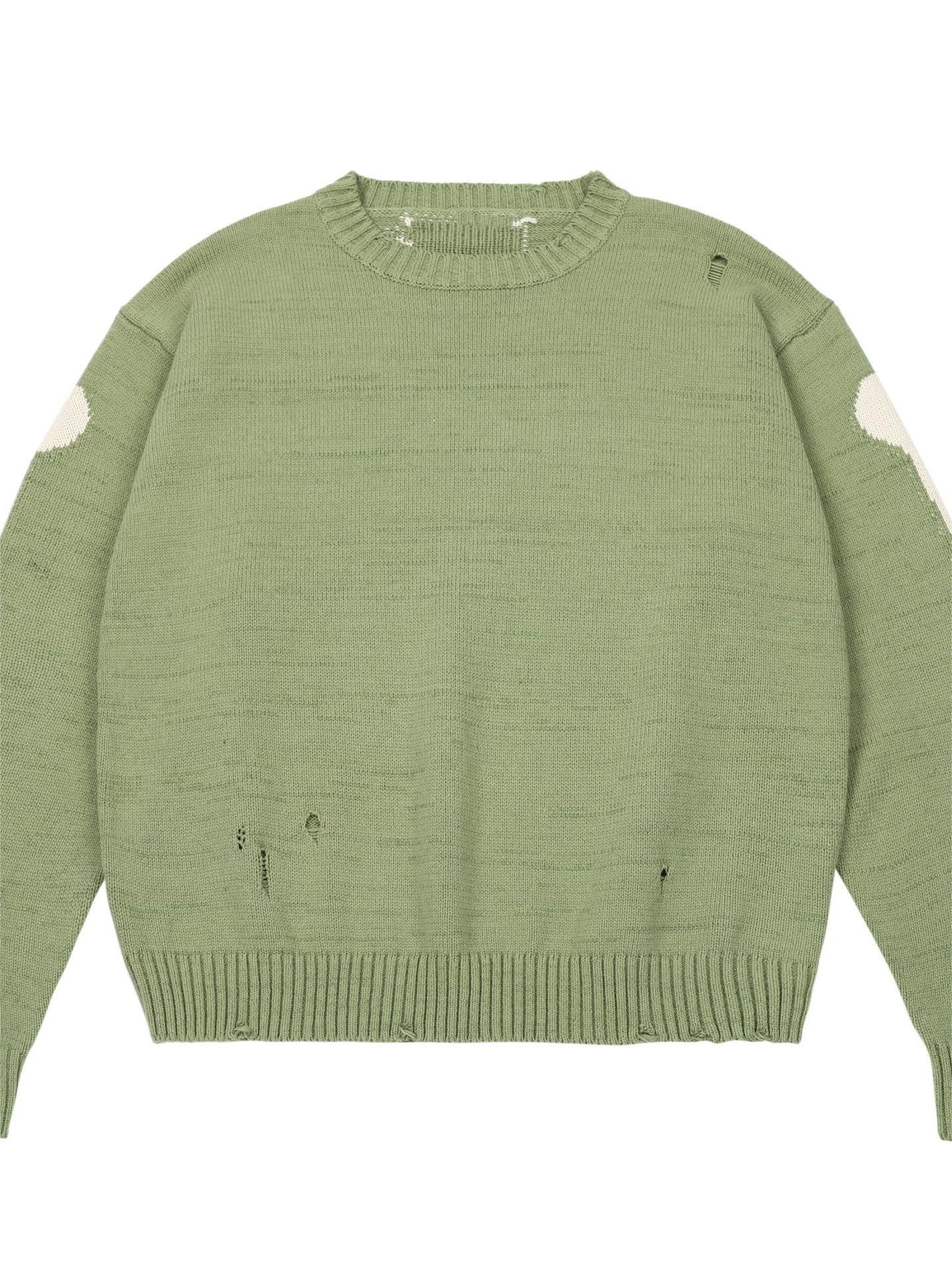 Grüner Oversized Skelett Strick Pullover