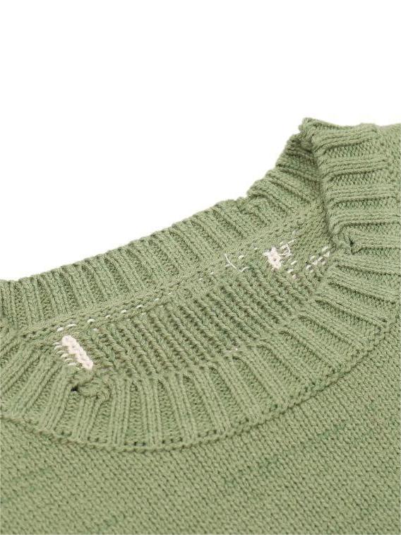 Grüner Oversized Skelett Strick Pullover