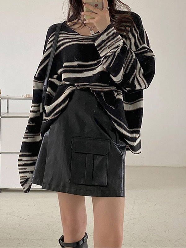 Oversized Strickpullover mit Streifen