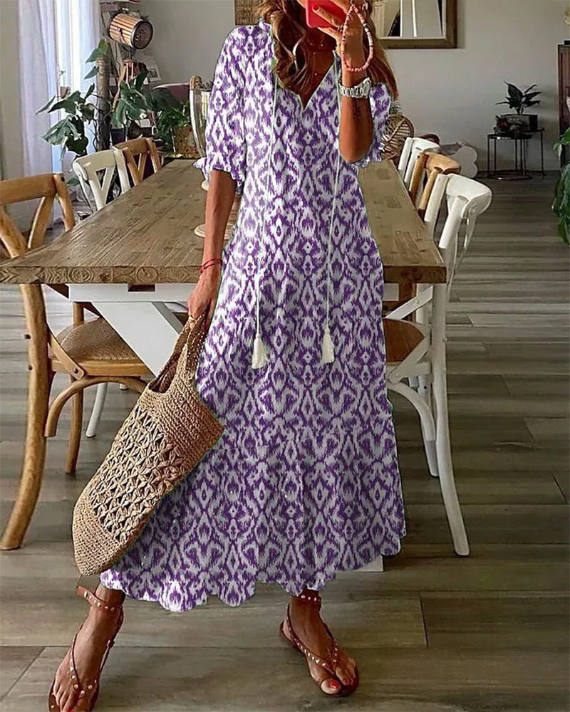 Damen V-Ausschnitt 3/4-Ärmel Sommerkleid | Maxi