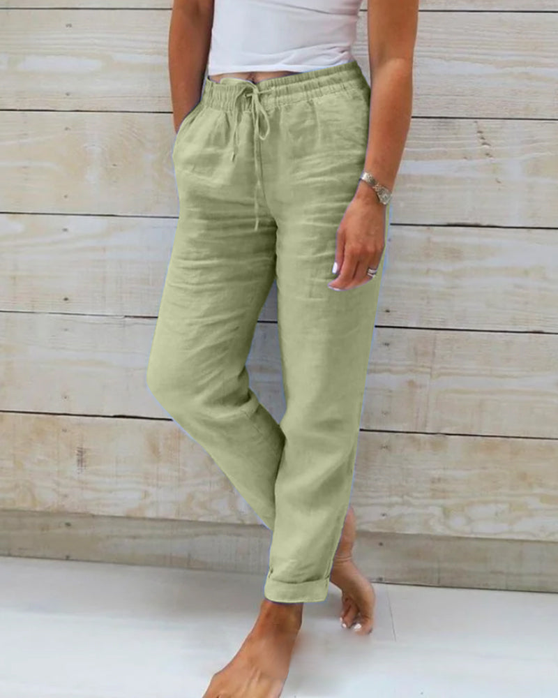 Damen Sommer Lässig Leinenhose | mit Kordelzug