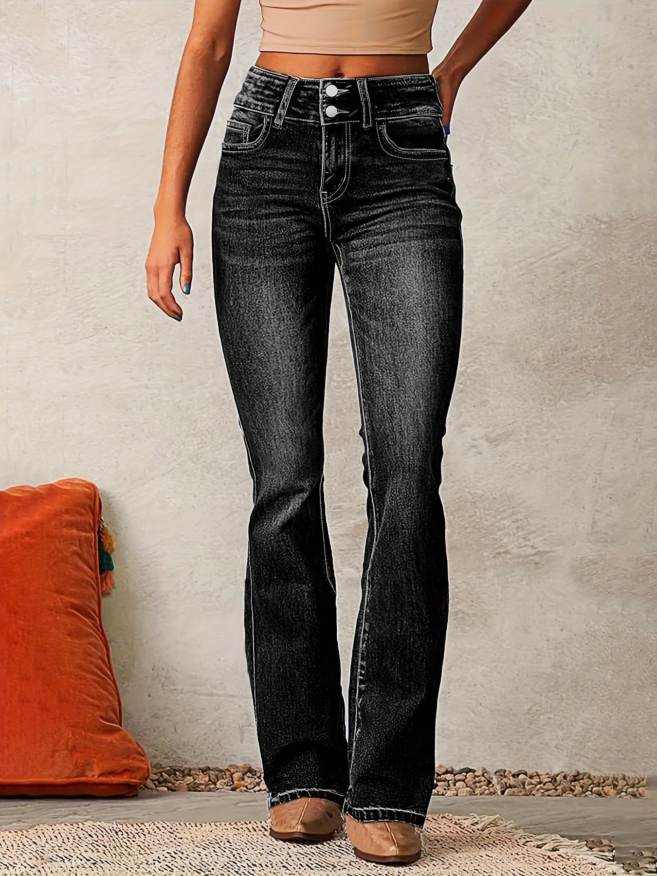 Damen Lässig Schlagjeans | Hoher Bund