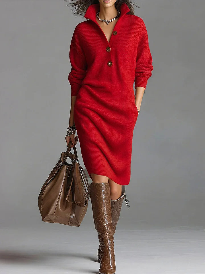 Damen Midi Strickkleid | Lange Ärmel