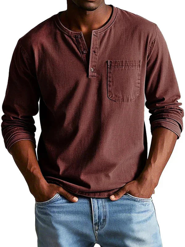 Herren Lange Ärmel Henley T-Shirt | Lässig