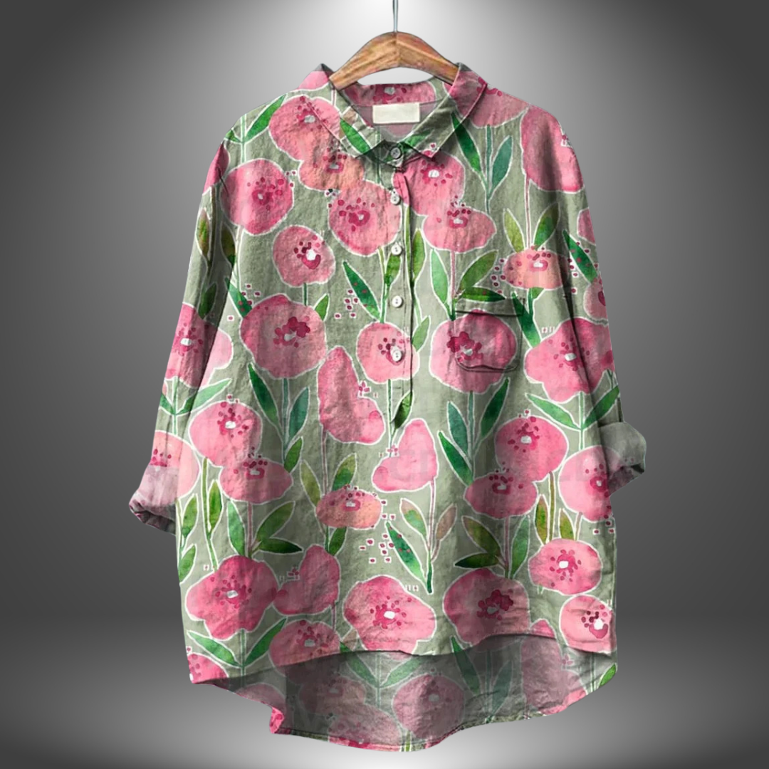 Damen Blumenmuster Übergroß Bluse | Langarm