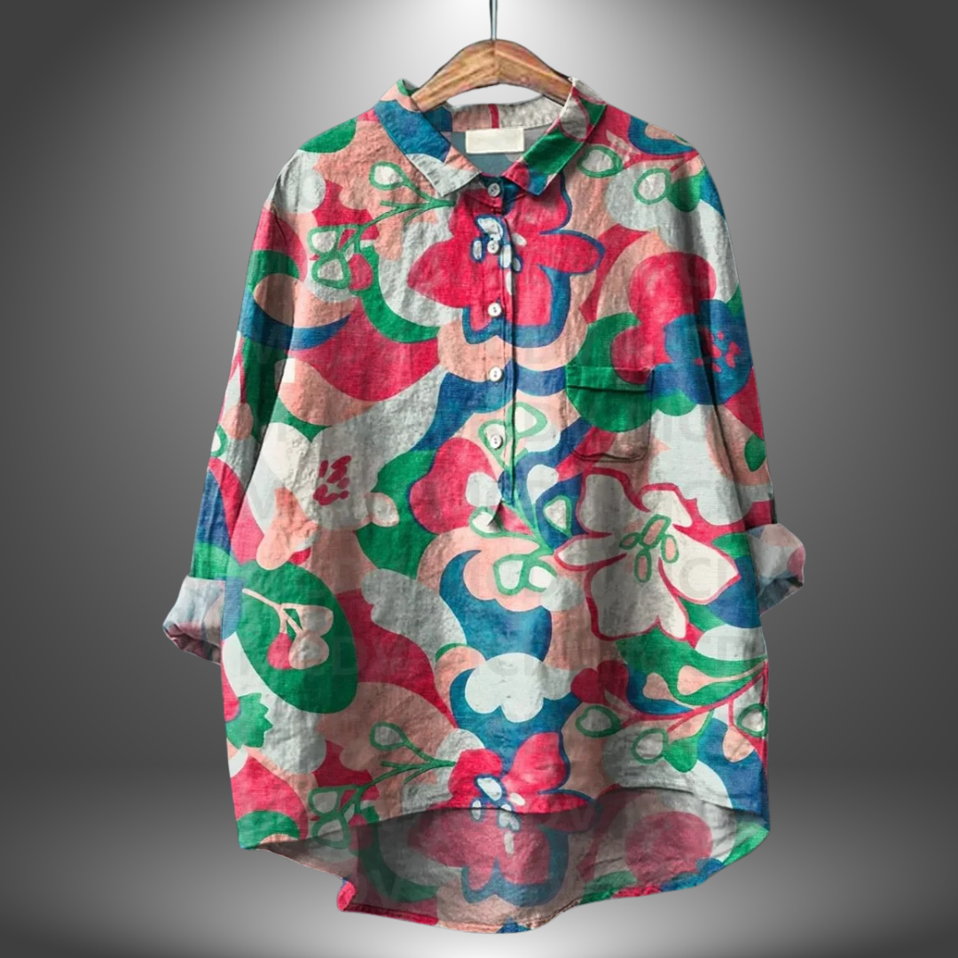 Damen Blumenmuster Übergroß Bluse | Langarm