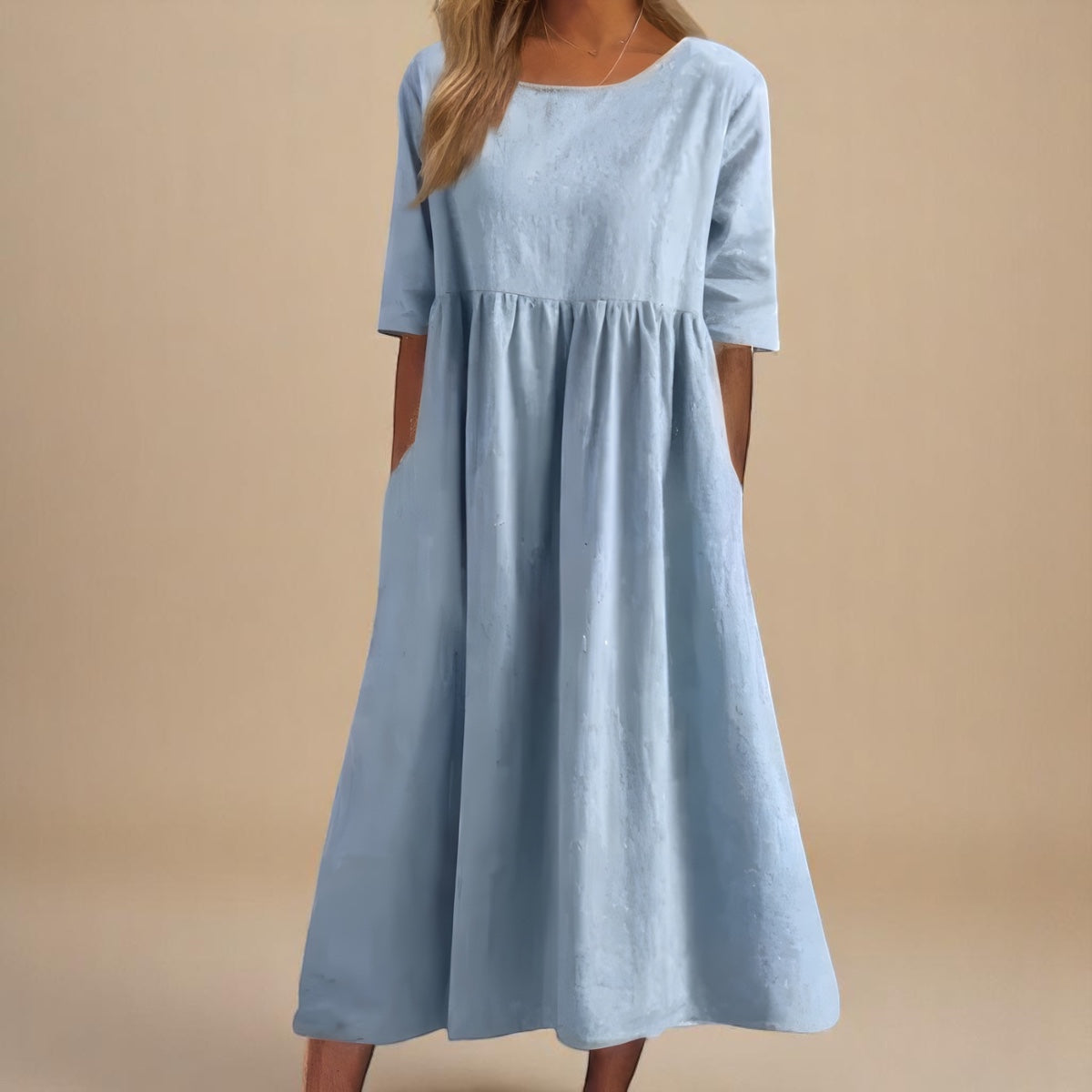 Damen Rundhalsausschnitt Sommerkleid | Midi