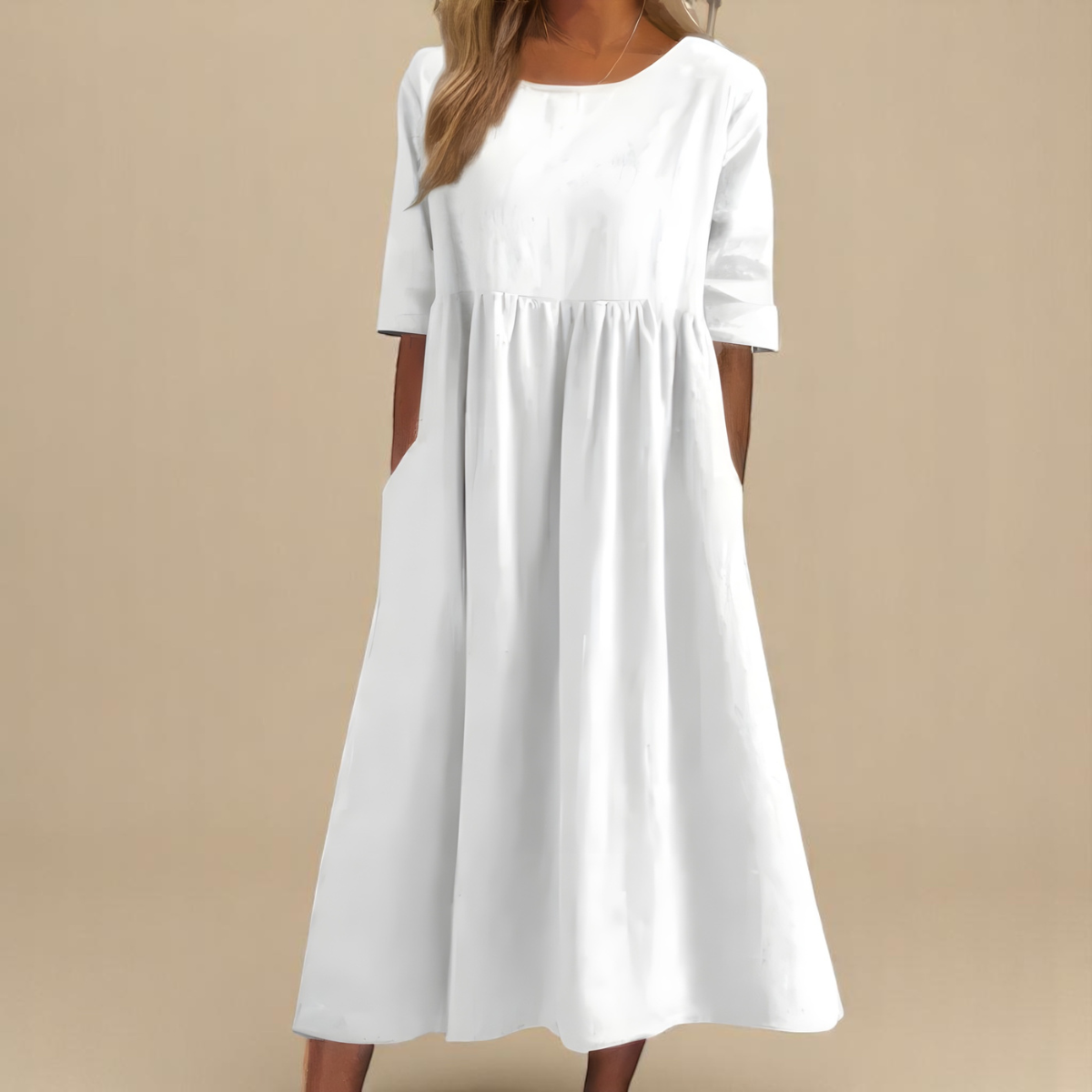 Damen Rundhalsausschnitt Sommerkleid | Midi