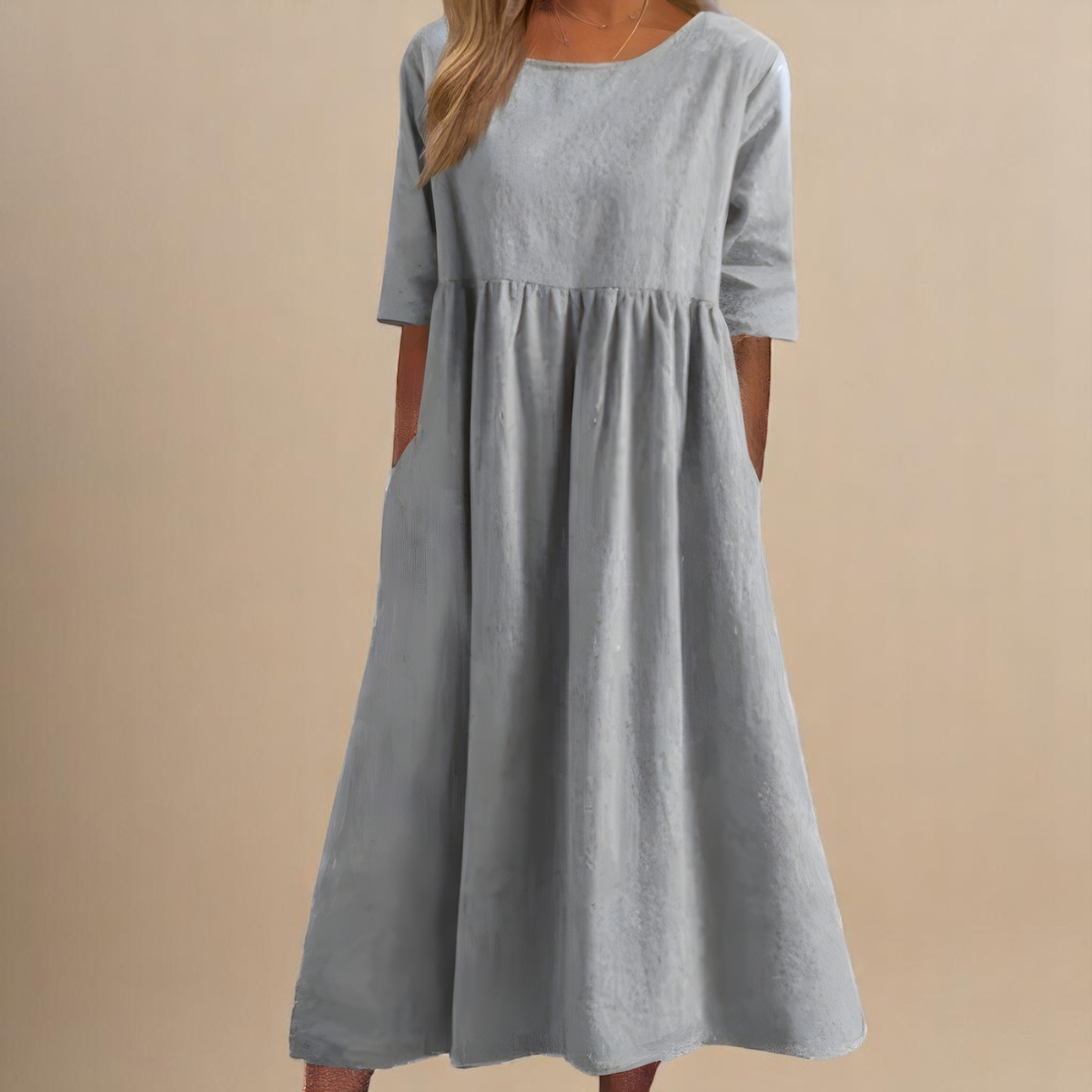 Damen Rundhalsausschnitt Sommerkleid | Midi