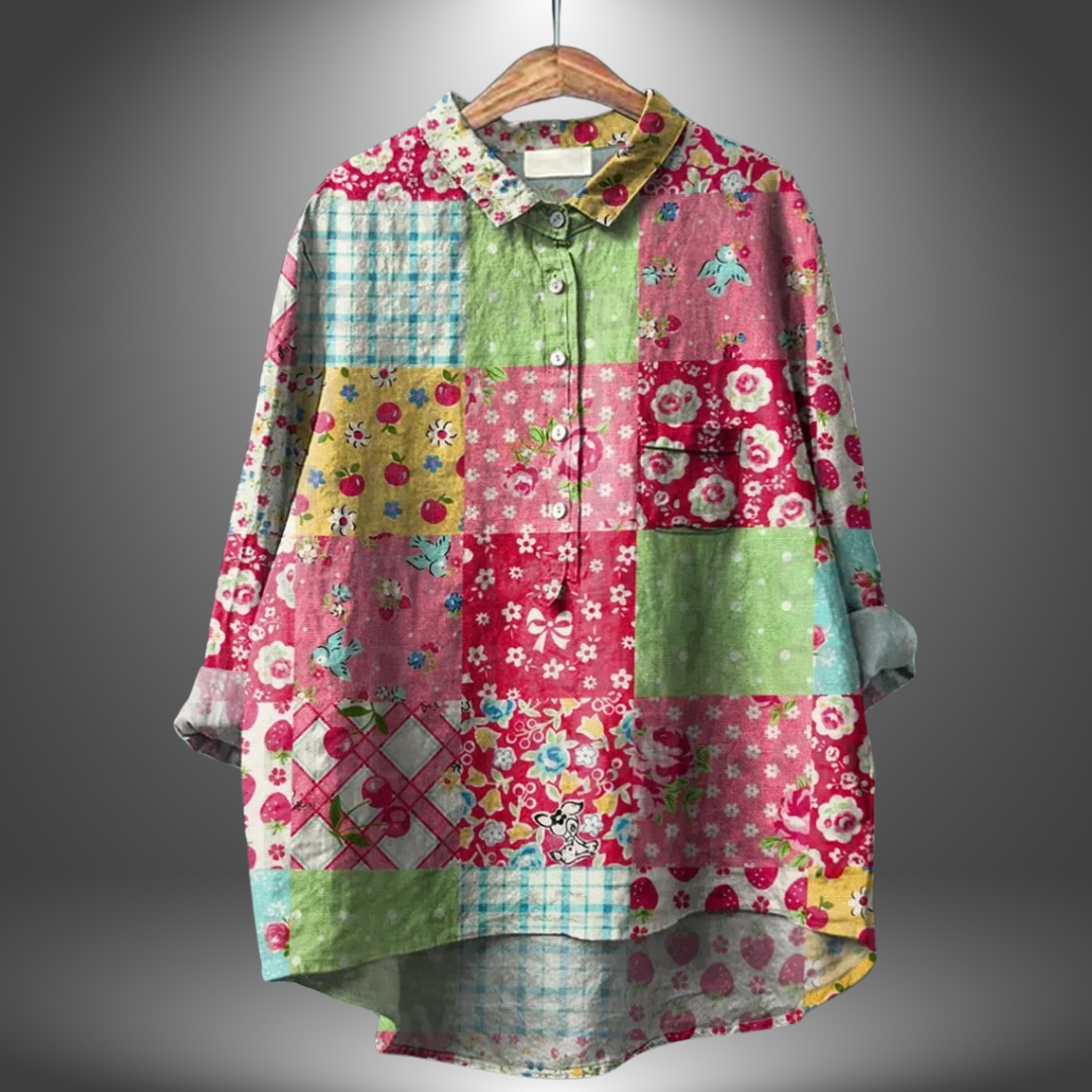 Damen Blumenmuster Übergroß Bluse | Langarm