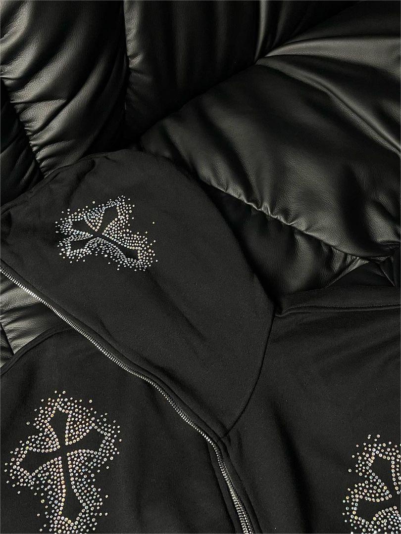 Zip Up Hoodie mit Rhinestone Kreuzmuster