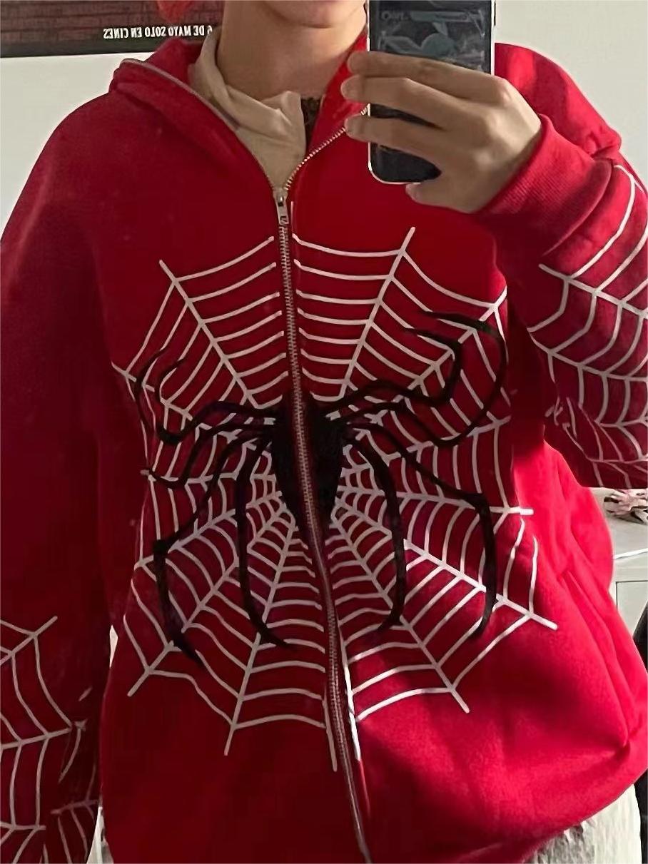 Zip Up Hoodie mit Spinnenmotiv