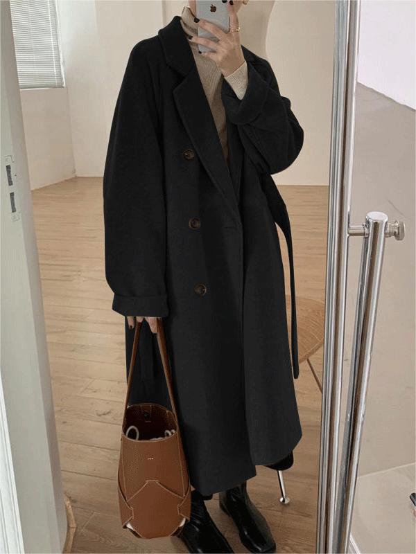 Klassischer Oversize Langer Mantel mit Reverskragen und Gürtel