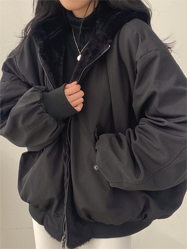 Wendbare Oversize Fleece Jacke mit Kapuze