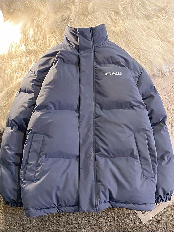 Vintage Einfarbige Kurze Steppjacke mit Hohem Kragen und Reißverschluss