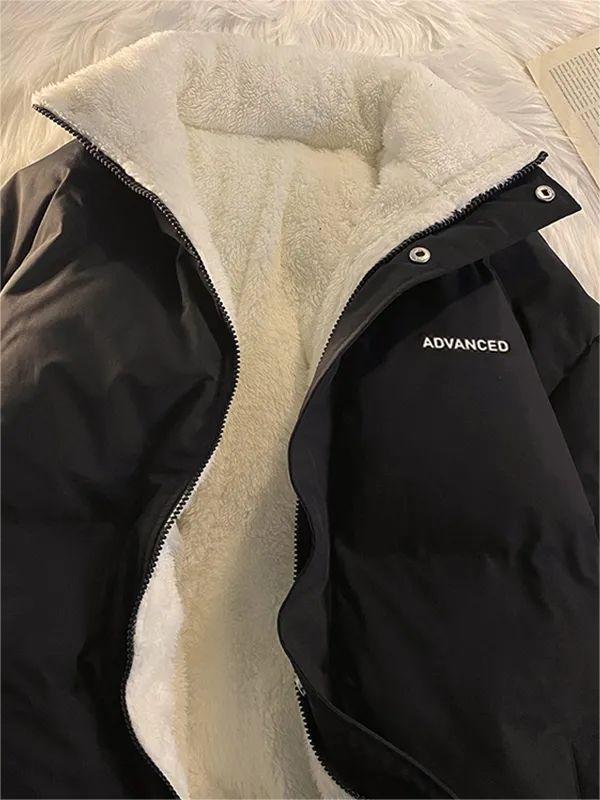 Vintage Einfarbige Kurze Steppjacke mit Hohem Kragen und Reißverschluss