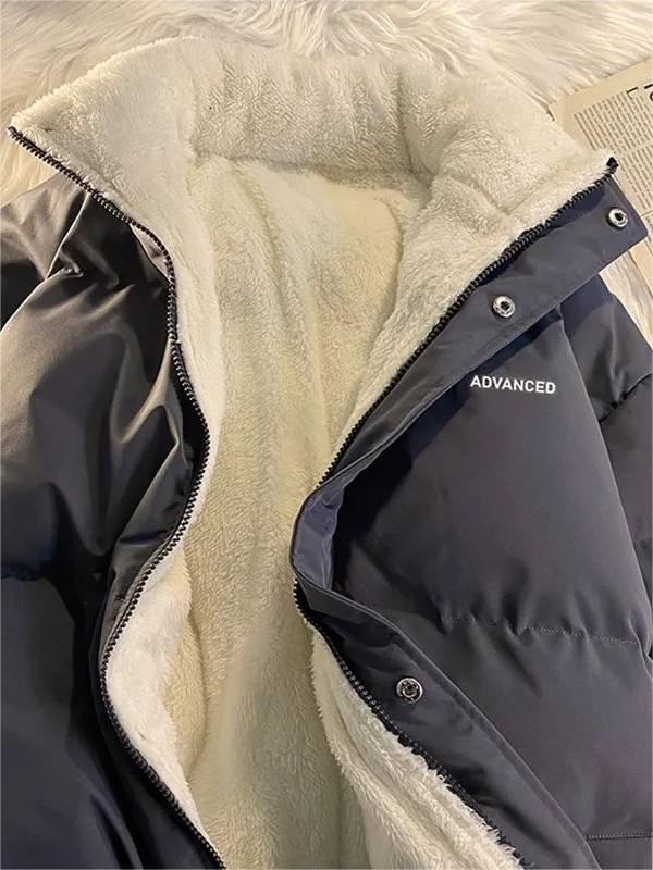 Vintage Einfarbige Kurze Steppjacke mit Hohem Kragen und Reißverschluss