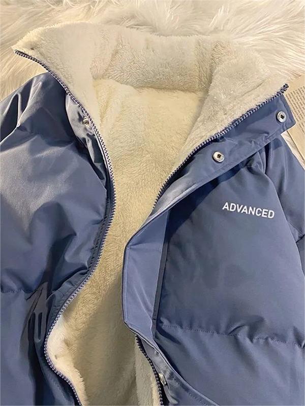 Vintage Einfarbige Kurze Steppjacke mit Hohem Kragen und Reißverschluss