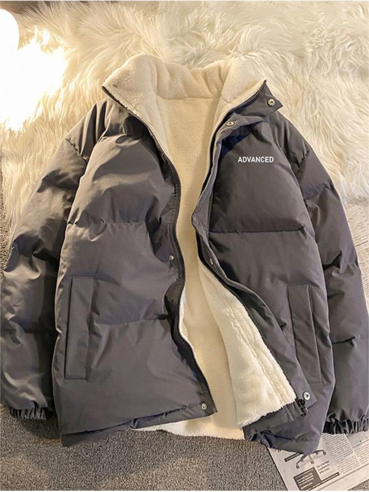 Vintage Einfarbige Kurze Steppjacke mit Hohem Kragen und Reißverschluss