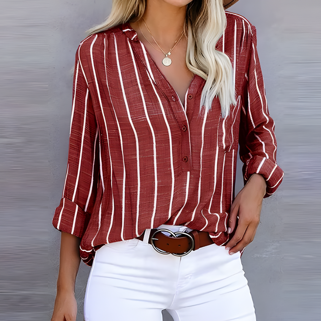 Damen Gestreifte Knopfleiste Bluse | Langärmlig