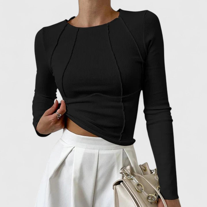 Damen Rundhalsausschnitt Langarm Top | Lässig