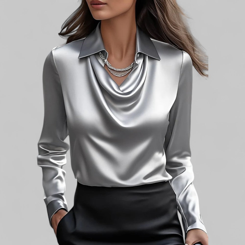 Damen Wasserfallausschnitt Bluse | Langärmlig