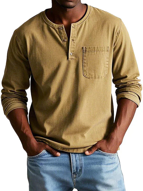 Herren Lange Ärmel Henley T-Shirt | Lässig