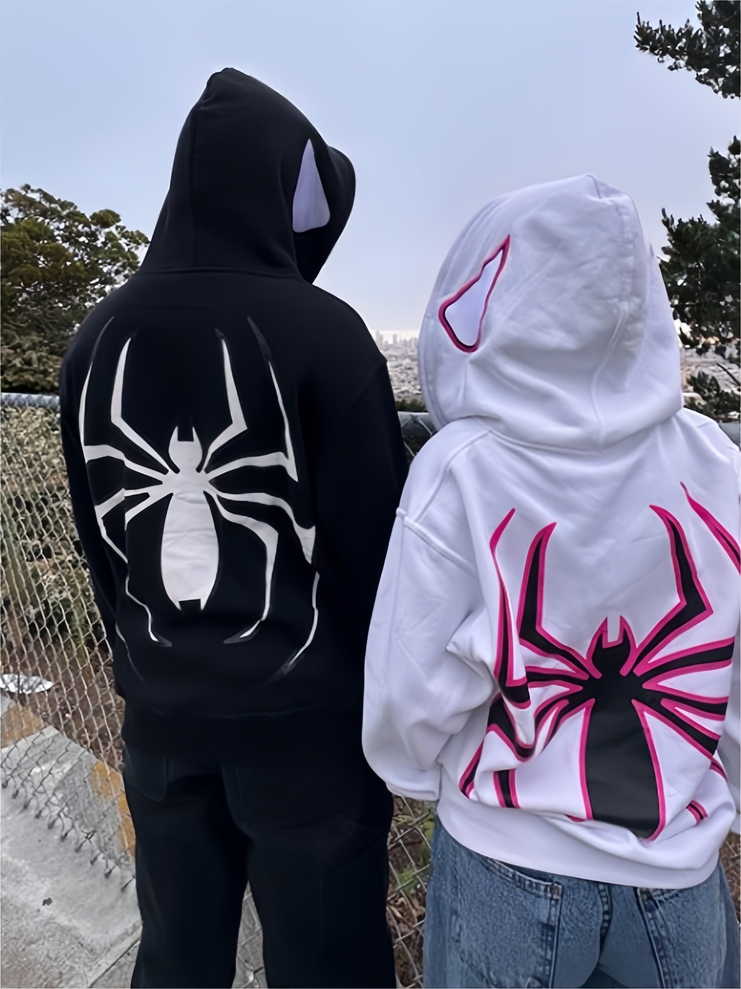 Punk Zip-Up Hoodie mit Spinnenmuster
