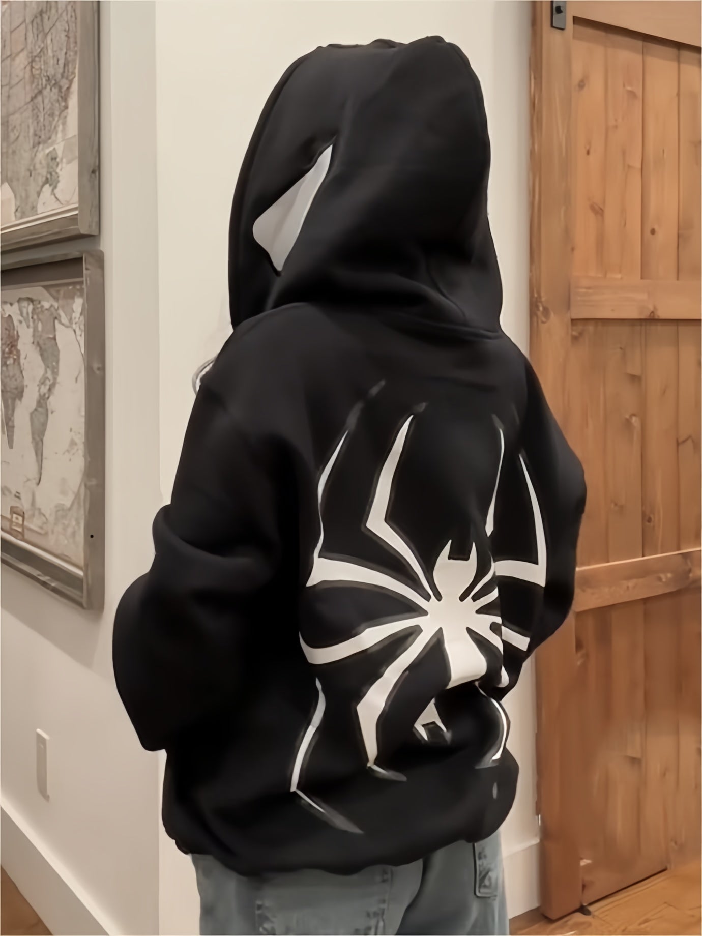 Punk Zip-Up Hoodie mit Spinnenmuster
