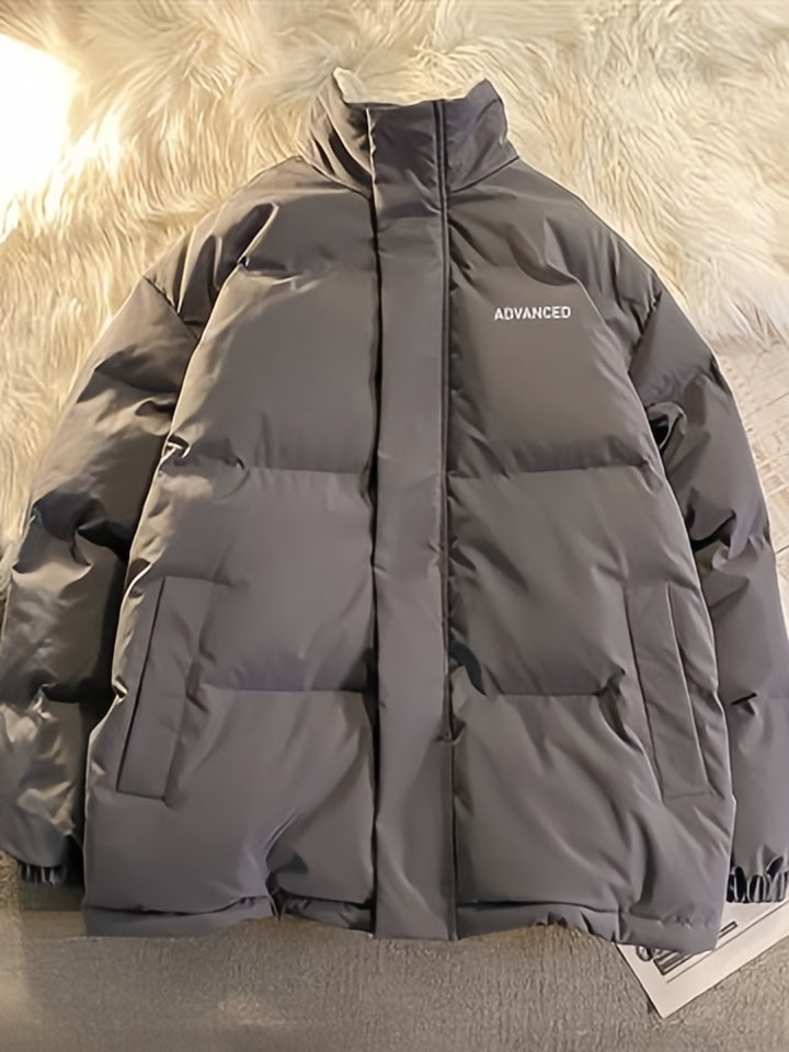 Vintage Einfarbige Kurze Steppjacke mit Hohem Kragen und Reißverschluss