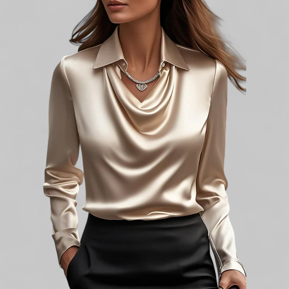 Damen Wasserfallausschnitt Bluse | Langärmlig