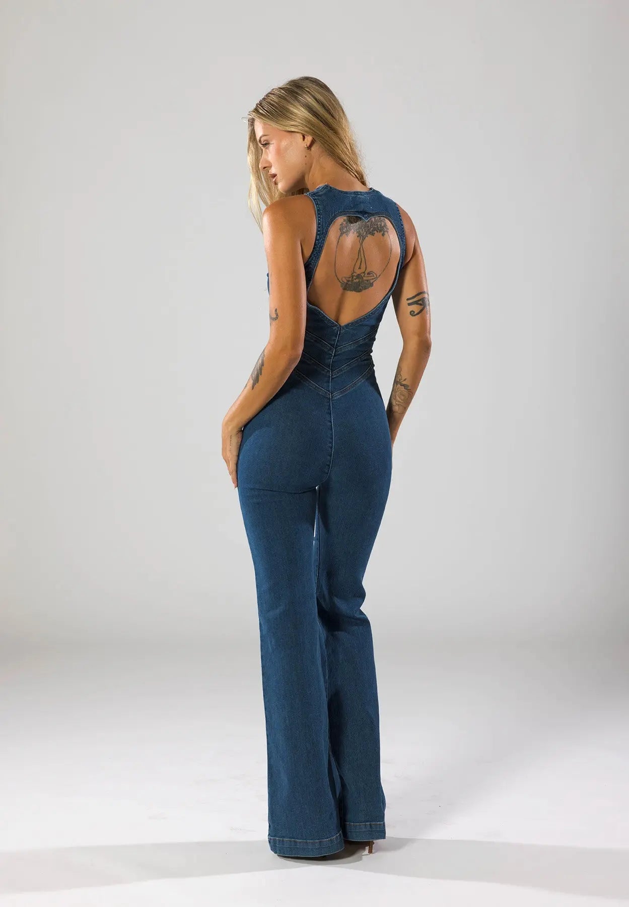 Damen Lässig Blau Ausgestelltem Bein Jumpsuit | Ärmellos